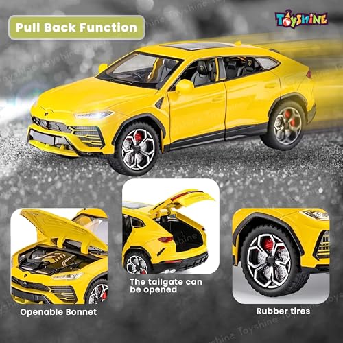 Image of Toyshine 1:24 Scale Die Cast Lambo Vehicle Toy Car with Music and Lights Along with Pull Back Function,Opening Doors and Back Feature for Kids Boy Girl 3+, Yellow