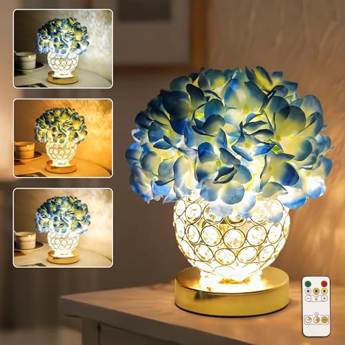 Image of 3 Color Artificial Blue Hydrangea Flower Lamp Night Light Desk Lamp for Bedroom Bar Coffee Shop Living Room Decor, Ideal Gifts for Women Mom Wife Friend Birthday Christmas Mothers Valentines Day