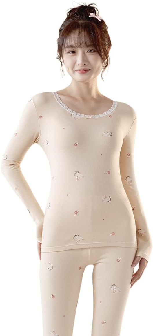 Clothes and pants women's pure cotton thermal underwear set lace lace thin cotton sweater shirt shirt pants