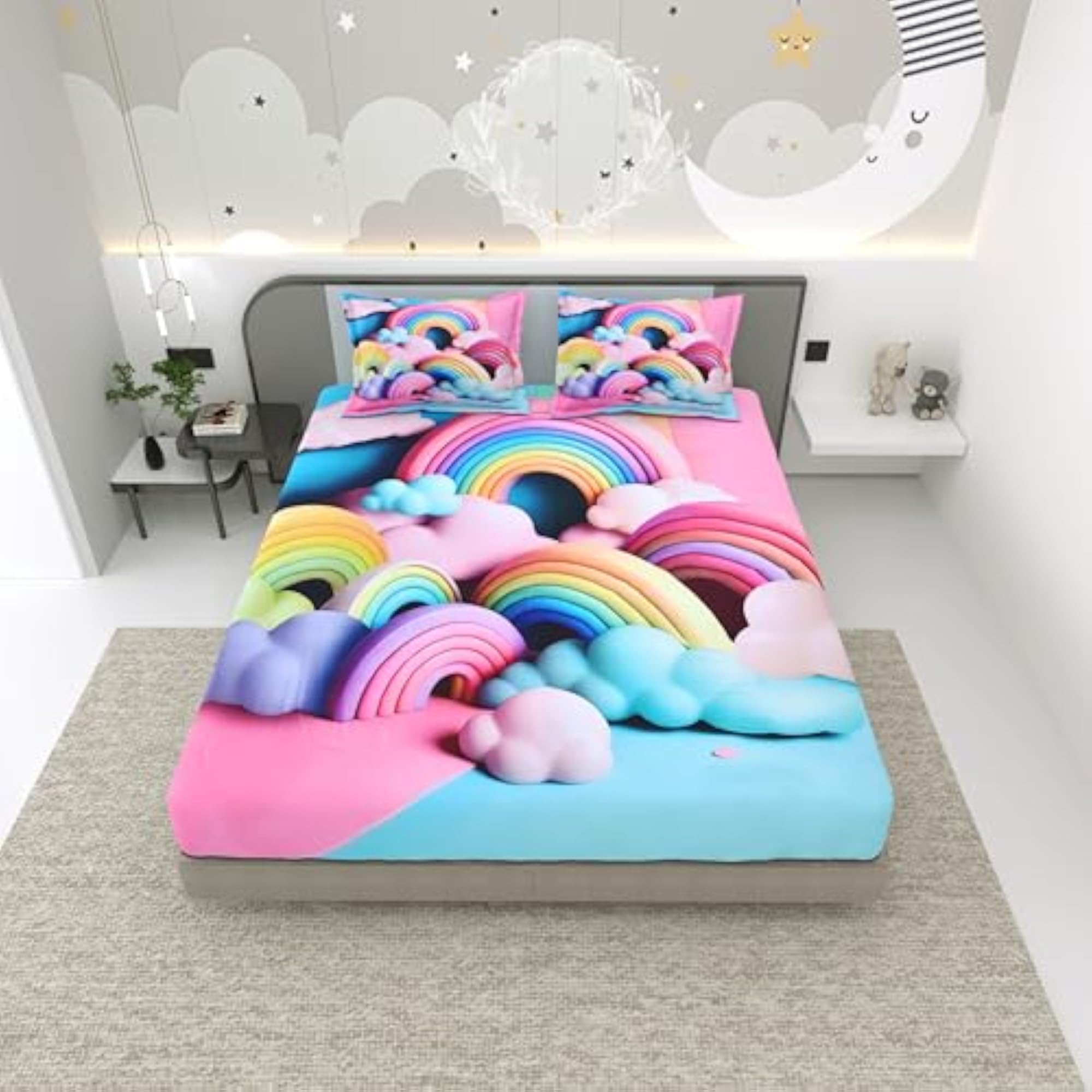 7D Bedsheet for Double Bed King Size with 2 Pillow Covers