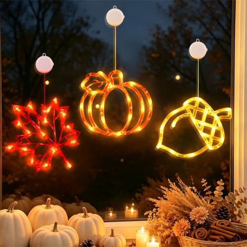 Herbstdeko LED Fenster Licht Herbst Deko