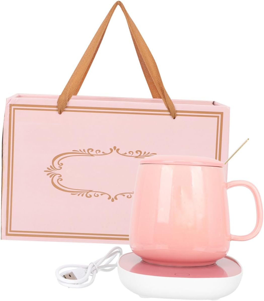 Garneck Electric Cup Warmer USB Heated Thermostatic Mug Temperature Control Milk Beverage Heat Preservation Plate for Desk Use Pink