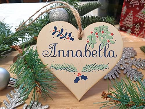 Personalised Handmade Christmas Hanging Wooden Heart Plaque Decoration Gift for someone special hang on the Xmas tree gift tag festive bauble