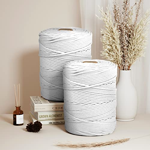 Image of ZUEXT Macrame Cord, White, 5mm x 328yds Cotton String Macrame Yarn | Natural Handmade, 4 Strands Twisted Cotton Rope, for Craft Wall Hanging Weaving Tapestry Dream Catchers Hanger DIY Gift, 300m