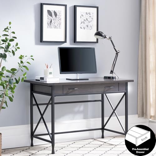 Image of Leick Home Chisel & Forge Desk, 46 inch, Smoke Gray, Matte Black