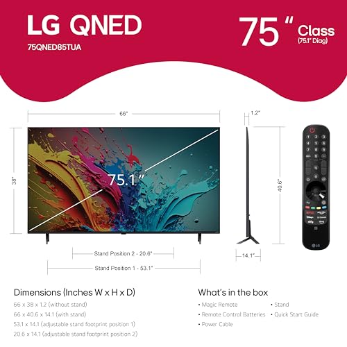 Image of LG 75-Inch Class QNED85T Series LED Smart TV 4K Processor Flat Screen with Magic Remote AI-Powered with Alexa Built-in (75QNED85TUA, 2024)