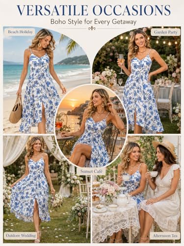 Image of BROVAVE Women's 2026 Summer Casual Boho Sundress Spaghetti Strap Midi Dress