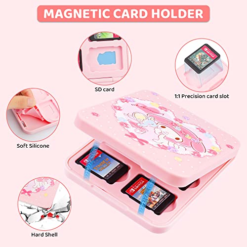 Fundiary Cute Carrying Case For Nintendo Switch And Switch Oled, Hard Portable Travel Case For Switch And Switch Oled, Case Accessories Bundle With Game Case And 2 Thumb Caps - Anime Bunny #TOP2