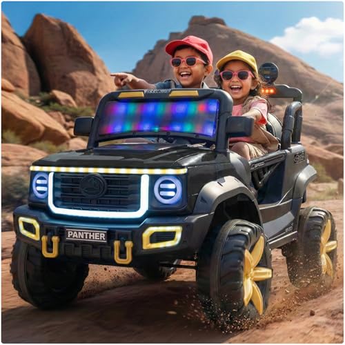 Image of Toyzone Panther Electric Jeep (Black) | 12V Rechargeable Ride on with 5Ah Battery | Music Player with BT, USB & AUX | Smooth Acceleration | 6M Battery Warranty | Age 3-10 Years, Upto 50 kg