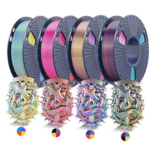 Image of JAYO Silk PLA 3D Printer Filament Bundle, Shiny Quadruple Color Filament 1.75mm Pack, Multi Color Change Filament, 4 Spools 250g Each 1kg