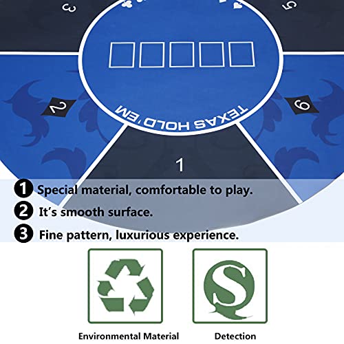 Furuisen 47'' X 47'' Professional Poker Mat, Texas Hold'em Portable Rubber Poker Table Top Round, 8 Player Game Layout Mat With Carrying Bag To Play Cards, Poker Games, Blackjack, Casino #TOP3