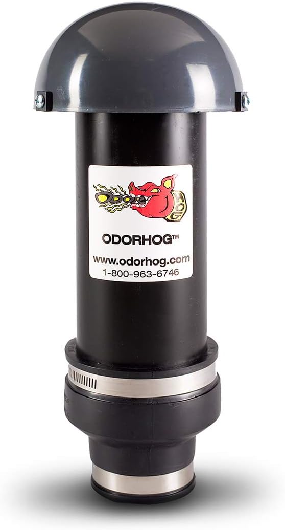 OdorHog Clamp On Vent Stack Pipe Filter 2", Black ABS with Mushroom Cap, Removes Outdoor Septic and Sewer Odor Problems (2.0-inch)
