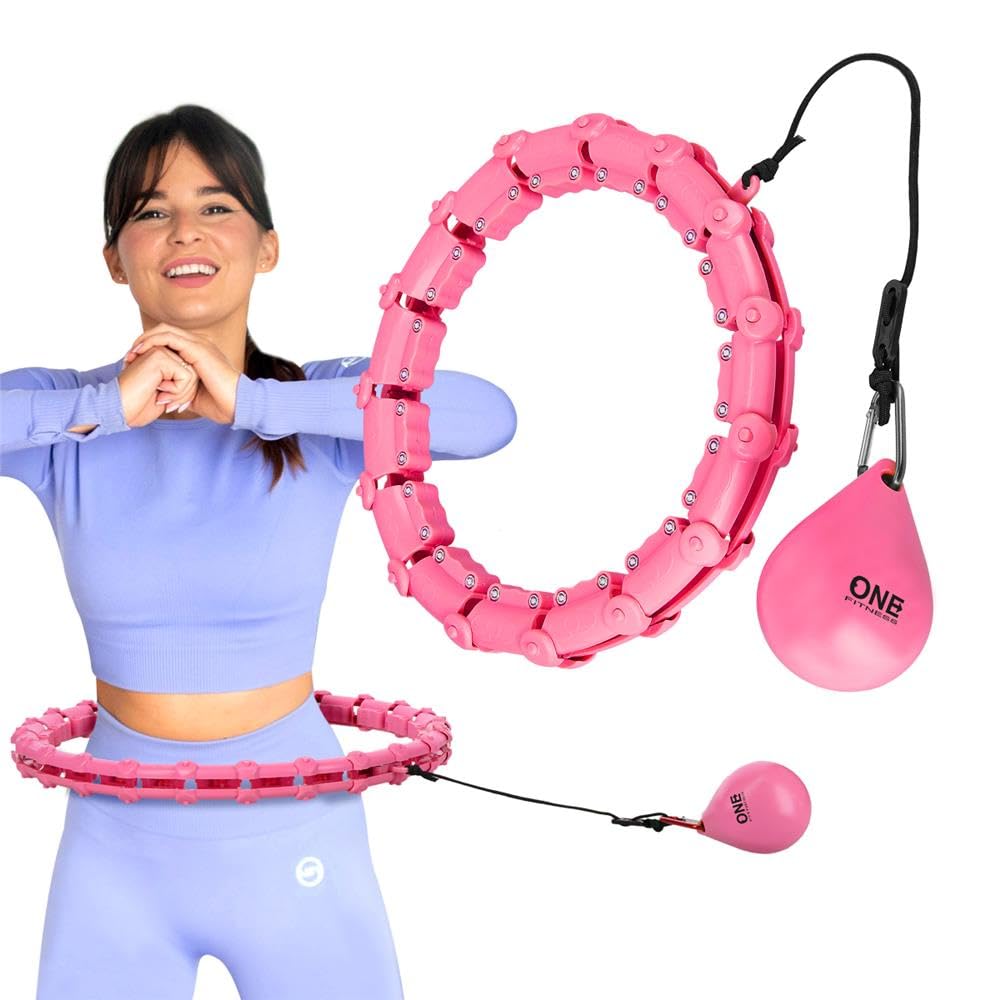 OHA02 Smart Hula Hoop mit Gewicht – Verstellbarer Fitness Reifen 60–118 cm Taille, Massage Noppen, Schwerkraftball, Bauchtrainer für Home Workout, Rosa