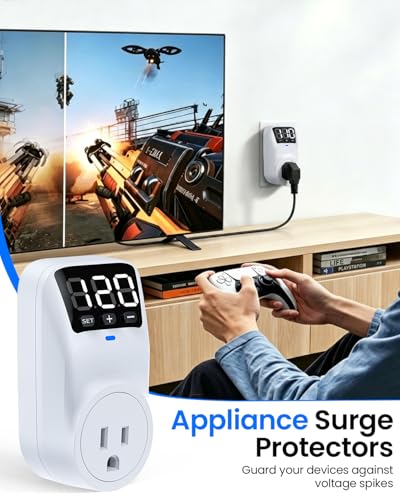 Image of Appliance Surge Protector Voltage Stabilizer Fireproof UL94V-1 Wall Mount Surge Protectors Outlet for Refrigerator, TV & Heavy, Real-Time Monitoring & Custom Voltage 80V-140V (2 Standard)