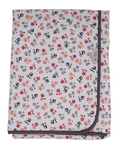 Ti-Tin - Arrullo para bebé con Estampado de motos | Fabricado en Rizo de Algodón Suave. Color Rojo | Tacto suave y absorbente