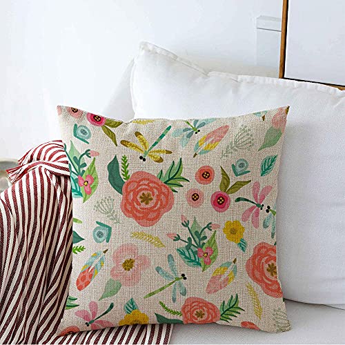 Throw Pillow Cover Linen Blossom Season Lovely Flowers Vintage Ba...