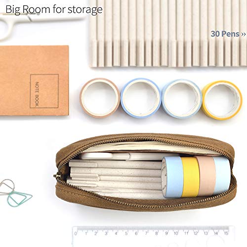 Image of Pencil Pen Case, Canvas Pencil Pouch Big Capacity Pen Bag with Zipper Durable Stationary Storage Bag for Adult Students Officers