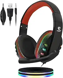 Headset Gamer B-MAX BM216, Fone De Ouvido Gamer Compativel com Ps4 Pc Video Game P2 com LED RGB (Vermelho)