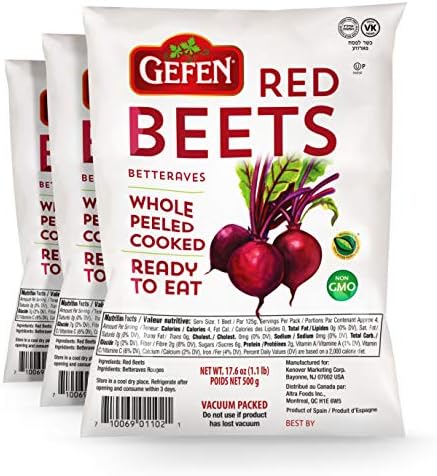 Gefen "Red Beets" Whole, Peeled, Cooked, Ready to Eat, Vacuum Packed (3 x 17.6oz Bags)