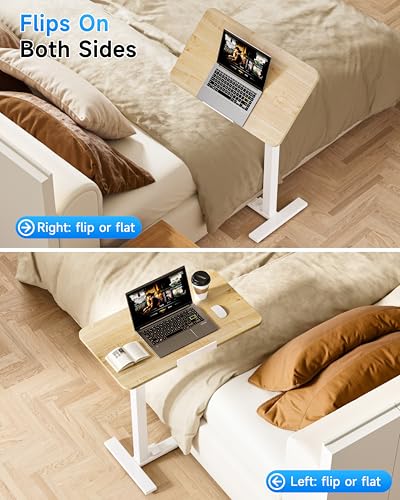 Image of BIZUM Mobile Standing Desk Laptop Desk Pneumatic with Wheels 180 Tilt Top Hospital Bed Table Portable Rolling Cart Foldable Bedside Table for Hospital&Home Use, Maple