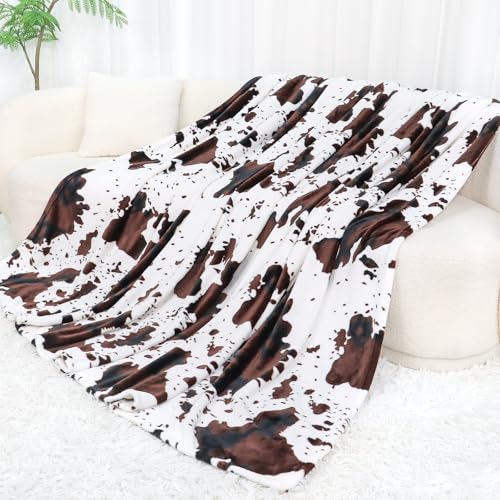 Twin Size Blankets for Bed - Large Soft Cow Print Blanket Twin Fleece Throws for Couch & Travel, Lightweight Warm Western Country Room Decor for All Seasons, 60"x80"