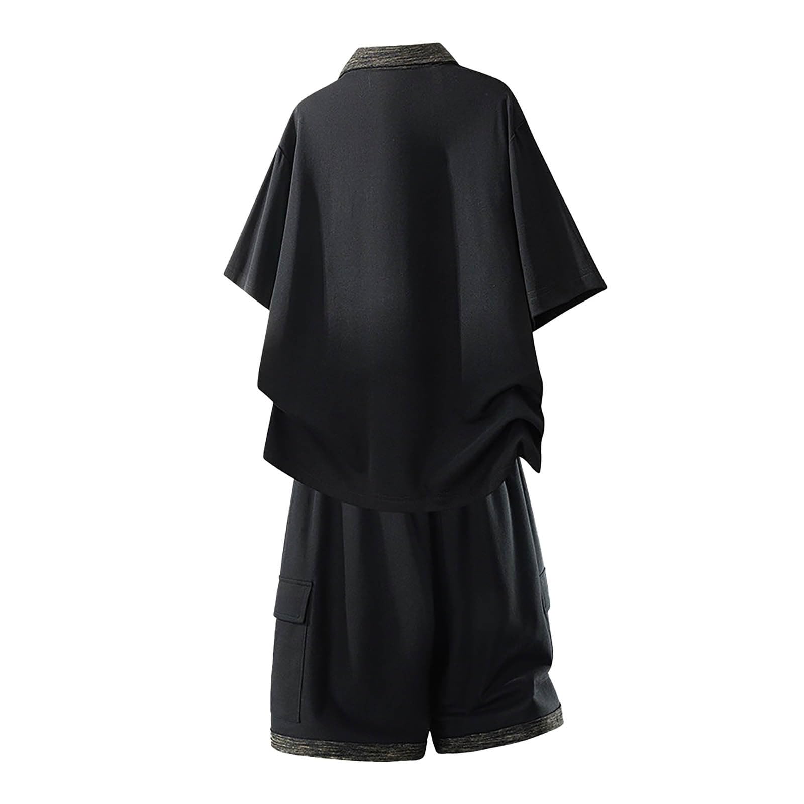 Tuta da jogging da uomo, due pezzi, polo e pantaloncini, con coulisse, estiva, per il tempo libero, abbigliamento sportivo, con risvolto, tuta da allenamento per attività all'aperto