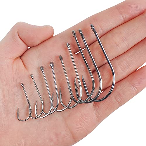 Baitholder Fishing Hooks,110Pcs Long Shank Fishing Hooks Barbed Beak Bait Hooks With 2 Barbs Black Carbon Steel Offset Jig Fishing Hooks Saltwater Freshwater (4# - 110Pcs) #TOP5