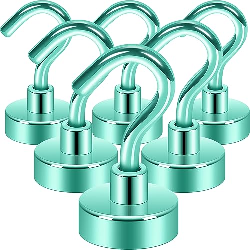 Image of Neosmuk Magnetic Hooks, 22 lb+ Heavy Duty Earth Magnets with Hook for Refrigerator, Extra Strong Cruise Hook for Hanging, Magnetic Hanger for Cabins, Grill (Green, Pack of 6)
