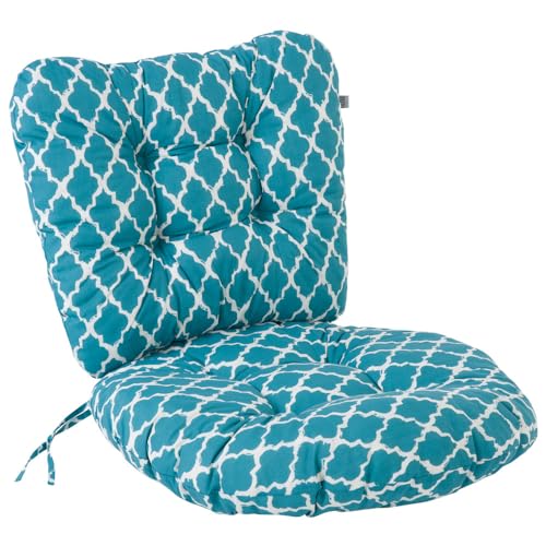 PATIO Rattansessel Auflage 55 cm Marocco 2 teilig Sitzkissen mit Rückenlehne gesteppt Schnüren Innen & Außen blau weiß