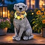 Nacome Dog Statue with Solar Flower Warm Lights Garden Decor