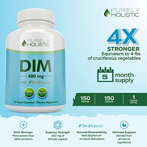 Dim Supplement 400Mg With Bioperine - 5 Month Supply - Supports Hormone And Estrogen Balance - Menopause Supplement For Women - Estrogen Blocker For Men - 150 High Strength Vegan Capsules #TOP1
