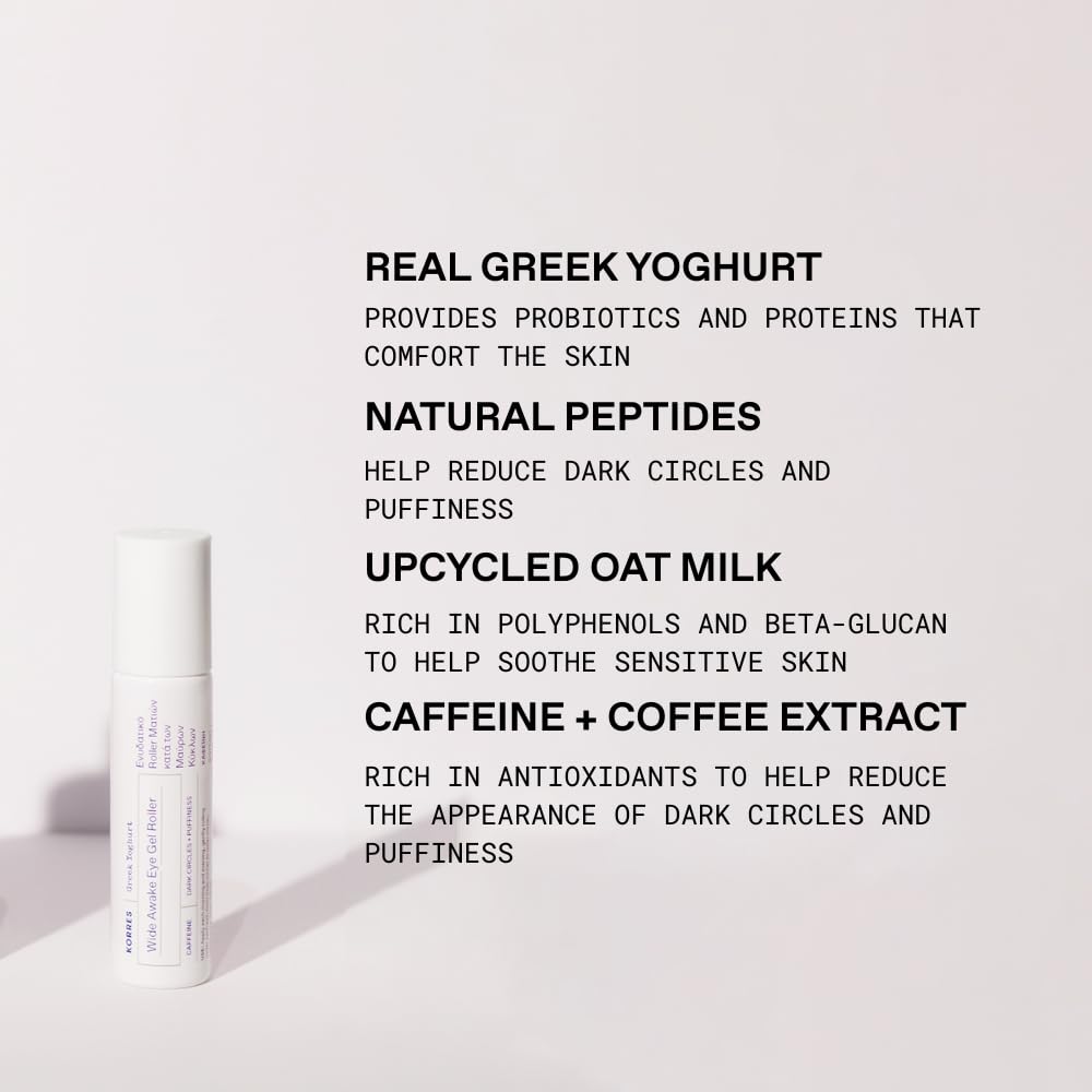 KORRES Greek Yoghurt Wide Awake Eye Gel Serum with Hyaluronic Acid & Caffeine for Dark Circles & Puffy Eyes, Roller Ball, Brightening & Hydrating, 0.51 fl oz - Image 5