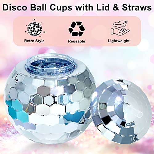 Breroa 6 Pieces Disco Ball Cup With Lid And Straw 20 Ounce Disco Party Cups 1970S Mirror Disco Cocktail Cups Sparkly Glitter Disco Flash Ball Drink Tumbler For Disco Bar Party Supplies, Silver #TOP2