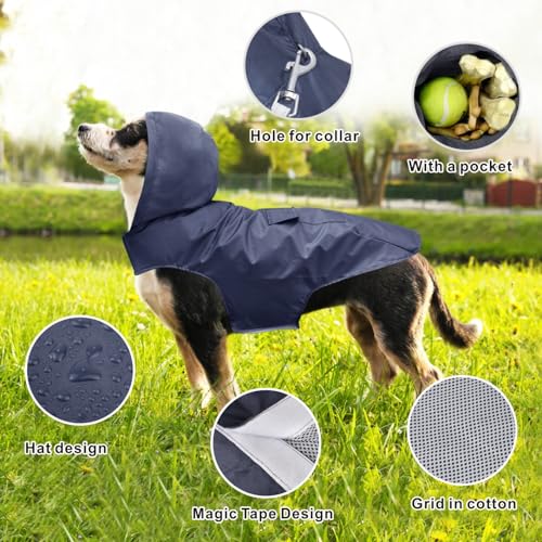 Idepet Regenmantel für Hunde mit Kragenloch Wasserdicht Reflektierend Winddicht Poncho Regenjacke mit Kapuze Hunde Regenschutz für kleine mittelgroße und große Hunde
