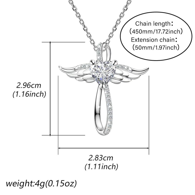 Sterling Silver Trendy Cross Pendant Necklace for Women Dainty CZ Angel Wings Hypoallergenic Jewelry with Silver Chain Fashion Birthday Gift for Women3