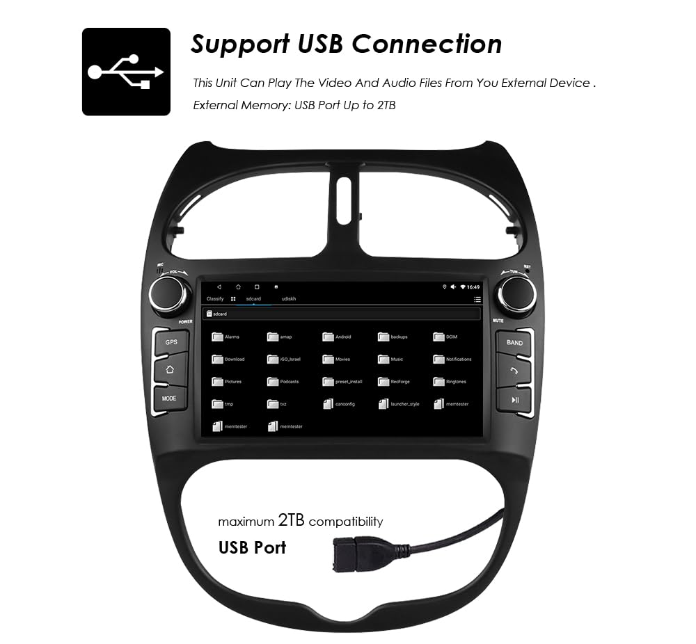 Ossuret Autoradio pour Peugeot 206 206CC 206SW (2000-2008), 7 Pouces Android 14 écran Tactile 2+32 Go Navigation GPS avec Carplay Android Auto WiFi Bluetooth USB