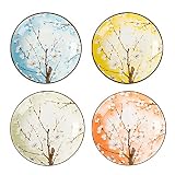 TJ Global Set of 4 Japanese Pottery Ceramic 7 Inch Plates for Any Meal and Any Dish, Japanese Dinner