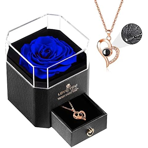 WILDLOVE Valentines Day Gifts for Her, Preserved Real Blue Rose with I Love You Necklace, Valentines Day Gifts for Mom Wife Girlfriend, Anniversary Birthday Gifts for Women Cover