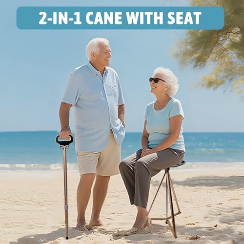 Image of ALEVMOOM Walking Cane with Seat Folding Lightweight, 2-in-1 Cane Stool for Adults, Aluminum Walking Stick with Seat, Stick Chair Portable Stool for Senior