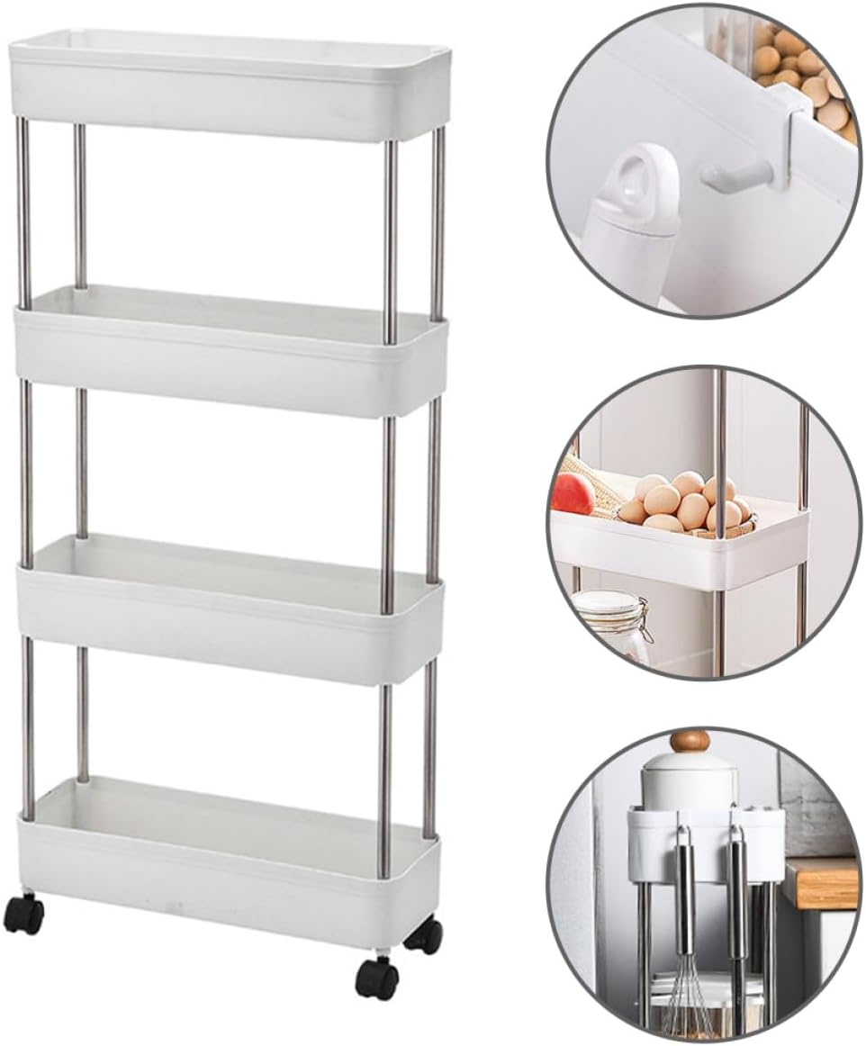 Cabilock 4-Tier Storage Cart Organizer with Wheels, Small Kitchen and Bathroom Utility Trolley for Makeup, Laundry, and Bedroom Shelving, Compact Mobile Storage Rack for Home Organization