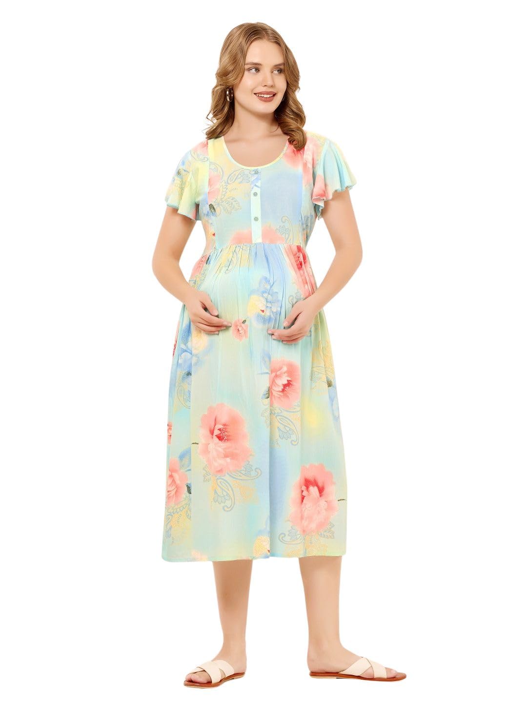 Knee Length Maternity Nighty | Comfortable & Stylish Pregnancy Sleepwear | Viscose Nightdress for Expecting Mothers | Ideal for All-Season Comfort-image-31