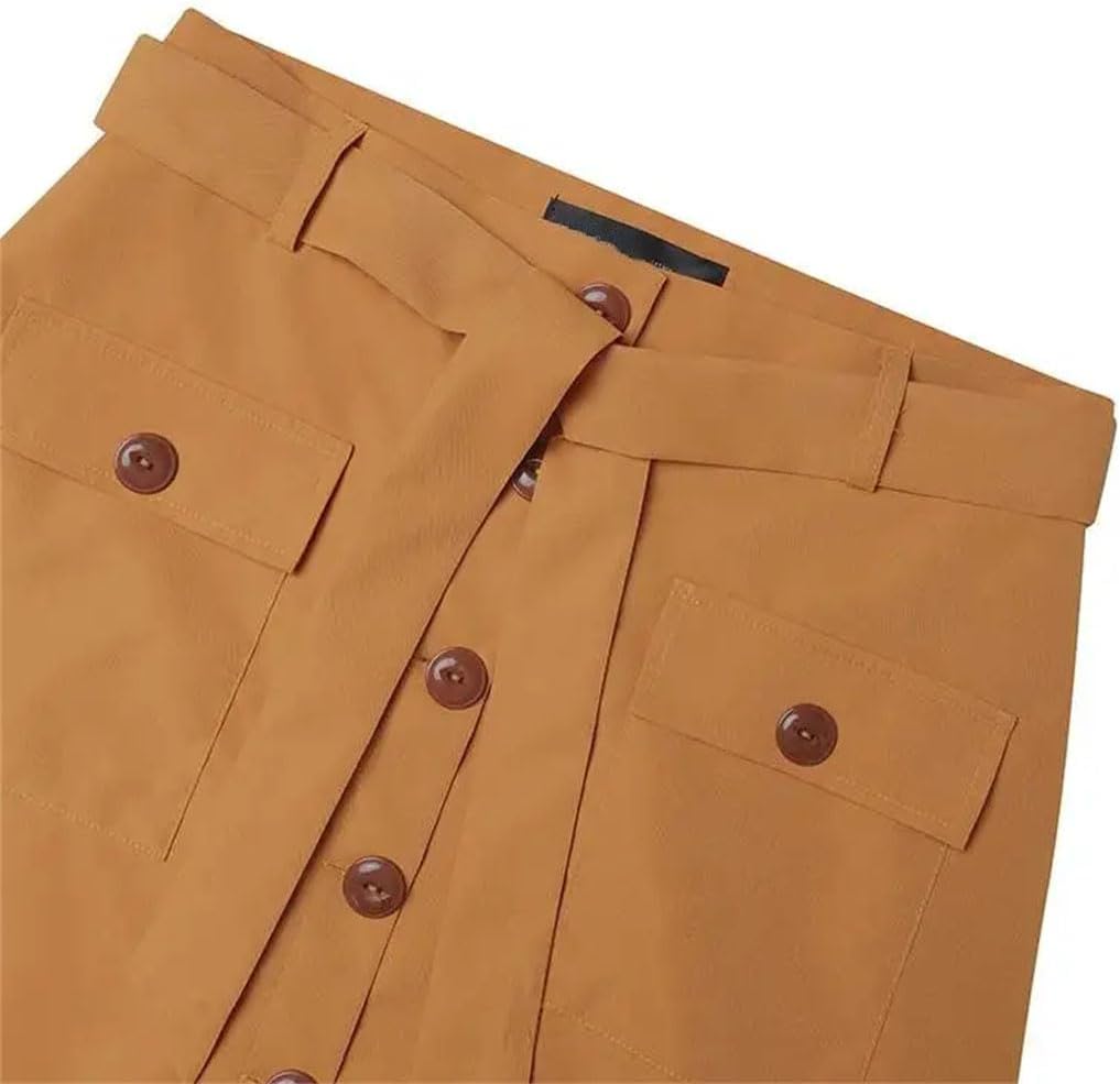 Womens Summer Skirts High Waist Solid Cargo Skirt Fashion OL Work Knee-Length Casual Party