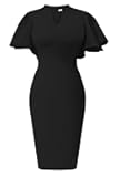 Memoriesea Women's Elegant Ruffle Sleeve Formal Party Cocktail Pencil Midi Dress