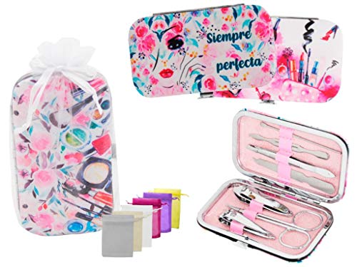 Lote de 10 Originales Estuches de Manicura de Piel en Bolsa de tull'Chicas'. Belleza y Salud. Recuerdos y Complementos. Regalos Originales.Detalles de Bodas, Comuniones, Bautizos, Cumpleaños. DC.