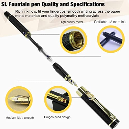 Luxury Matte Black Fountain Pen Set With Luxury Black Leather Gift Box For Men And Women Fine Nib Gold Color With 2 Spare Cartridges Black #TOP6