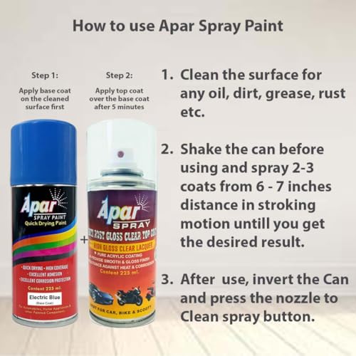 Image of APAR Automotive Spray Paint Electric Blue (RC Colour Name) + GC Compatible for Renault cars -225 ml (Pack of 2-Pcs)