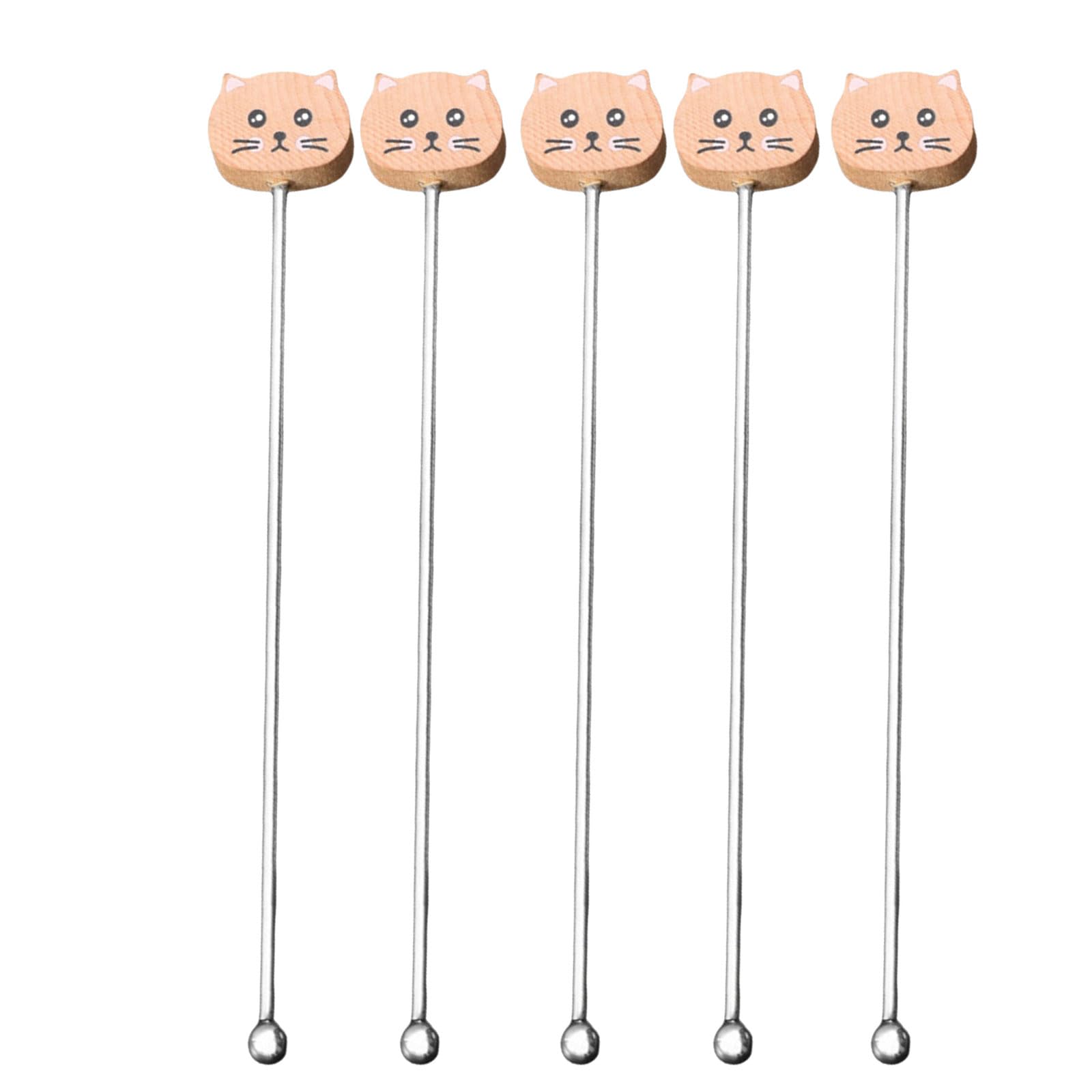 Kalttoy White Maple Kitten 5Pcs Coffee Stirrer With Long Handle For Home And Use Beverage Mixer Stir Stick For Beverage Mixing Coffee Stirrer