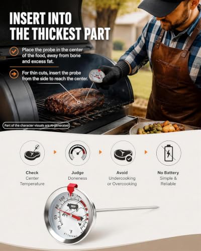 Image of Meat Thermometer for Oven 304 Stainless Steel Probe, 40‑220F, 2pc