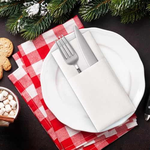 Servilletas de bolsillo con tacto de lino preplegadas para cubiertos (100 uds) 7
