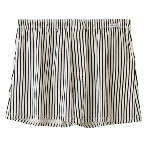 Pajamas Shorts Men Comfy Cotton Shorts Summer Striped Lounge Shorts Elastic Waist Sleepwear Soft Loose Bottom Shorts